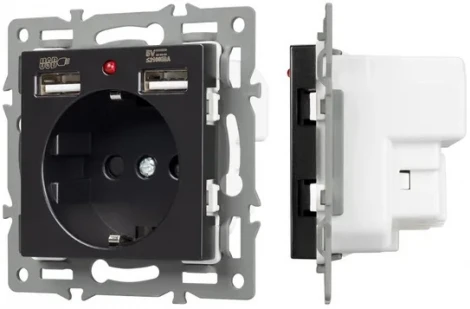 Механизм розетки с USB зарядкой SCT-MUAA-PL-BK (250V, 16A) (Arlight) 043734