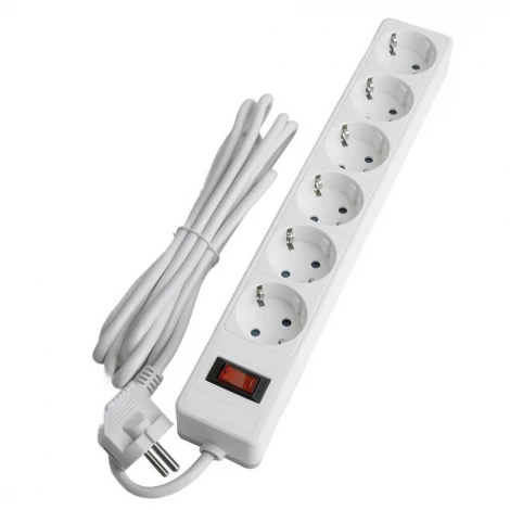 Сетевой фильтр 6-и местный с заземлением 3 метра (белый) Stekker Optima 50096