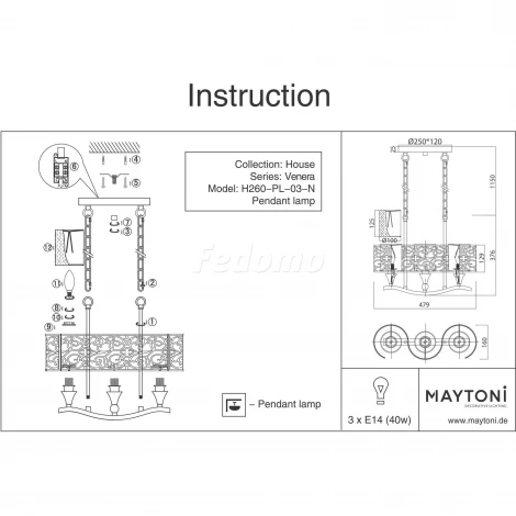 Подвесная люстра Maytoni Venera H260-PL-03-N