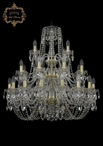 Подвесная большая люстра Art Classic 11.11 11.11.16+8+4.300.3d.Gd.Sp (220V, хрусталь, на цепи, подсвечник, свеча)