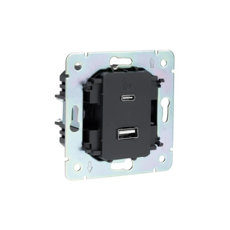 Розетка USB-A+Type-C 3А с функцией быстрой зарядки титан Kranz Round KR-78-0734-2