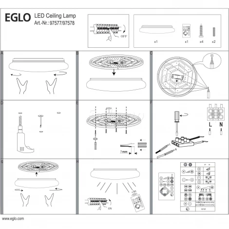 Потолочный светильник круглый Eglo Sileras 97578 (LED, 220V, диммер, пульт управления)