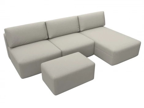 Диван угловой модульный с пуфом Лига-060 НПБ Лонг угол универсальный (ЛДСП,Брус,Фанера/Пластик/Рогожка/Бежевый) Лига Диванов 129718
