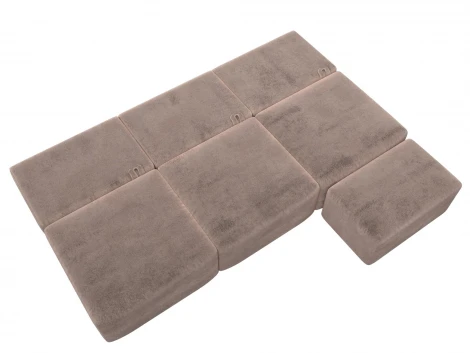 Диван угловой модульный с пуфом Лига-060 НПБ Лонг угол универсальный (ЛДСП,Брус,Фанера/Пластик/Велюр/Бежевый) Лига Диванов 129513