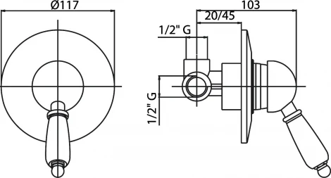 Смеситель Cezares Elite ELITE-DIM-01-Bi С ВНУТРЕННЕЙ ЧАСТЬЮ, для душа