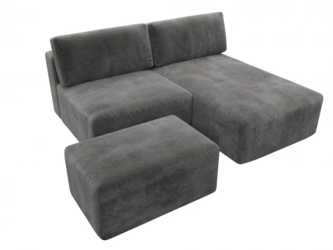 Диван угловой модульный с пуфом Лига-060 НПБ угол универсальный (ЛДСП,Брус,Фанера/Пластик/Велюр/Серый) Лига Диванов 129682