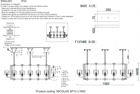 Подвесная люстра NICOLAS SP12 L1600 GOLD/WHITE Crystal Lux