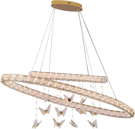 Подвесной светильник светодиодный Newport 8120 8120/120 oval gold (220V, хрусталь, на тросе, бабочки)