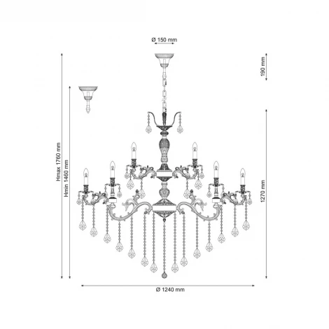 Подвесная большая люстра Lucia Tucci Barletta 122.16.8.6 antique (220V, хрусталь, на цепи, подсвечник, свеча)