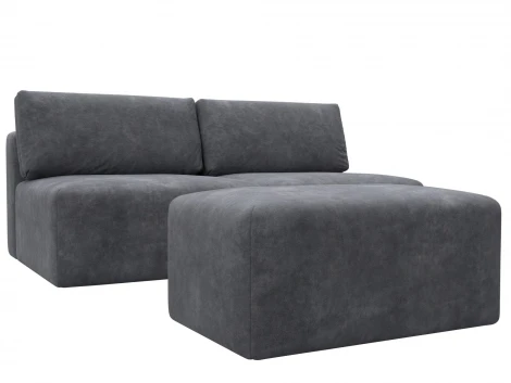 Диван прямой модульный с пуфом Лига-060 НПБ (ЛДСП,Брус,Фанера/Пластик/Велюр/Темно-серый) Лига Диванов 129670