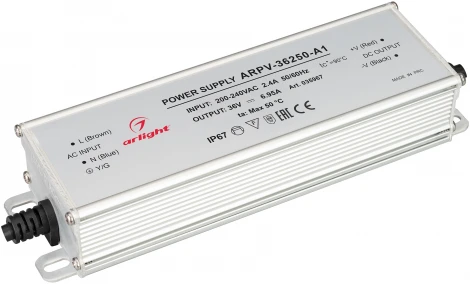 Блок питания ARPV-36250-A1 (36V, 6.95A, 250W) (Arlight, IP67 Металл, 3 года) 035967