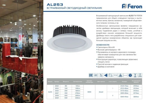 Встраиваемый точечный светильник Feron 32625 (LED, 220V, круглые)