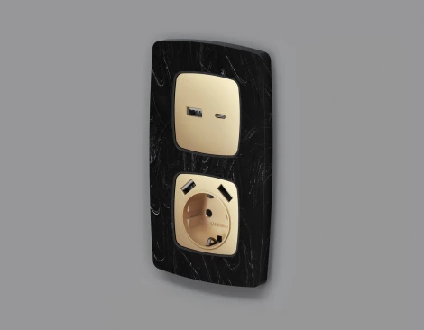 Лицевая панель Ambrella Volt OMEGA (Шампань) для розетки 2USB тип A+C QUANT OP6110