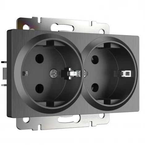 Розетка двойная с заземлением (графит рифленый) Werkel W1172004 (a050745)
