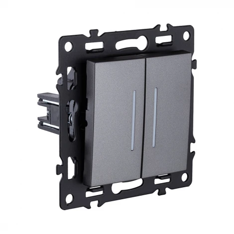 Выключатель 2-клавишный 10А/250В с LED подсветкой, серый Kollinger Asthetik AS-010GY