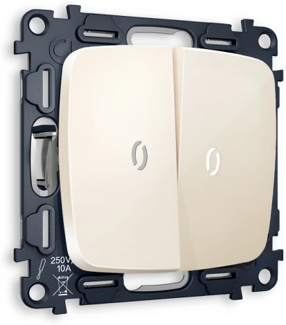 Комплект механизма Ambrella Volt 2-клавишного выключателя с подсветкой 5600K OMEGA MO304015 Бежевый глянец QUANT