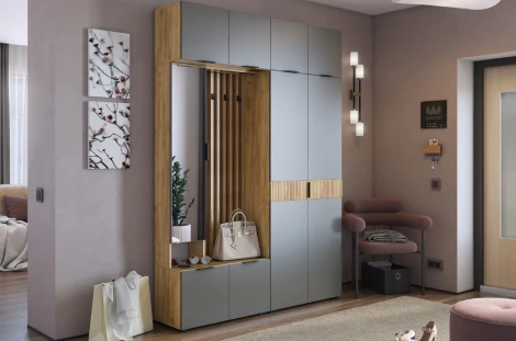 Прихожая "Бери К4" (1600х350х2226), цвет дуб крафт золотой/графит Mebelson (арт.ПК04Бери.2564)