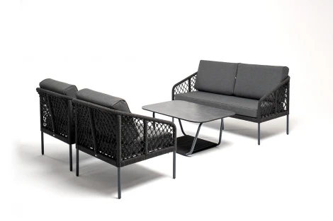 Лаунж-зона 4-местная из роупа узелкового плетения, каркас алюминий, роуп темно-серый 4SIS Канны KANS2C2TDK-4-SET D-gray