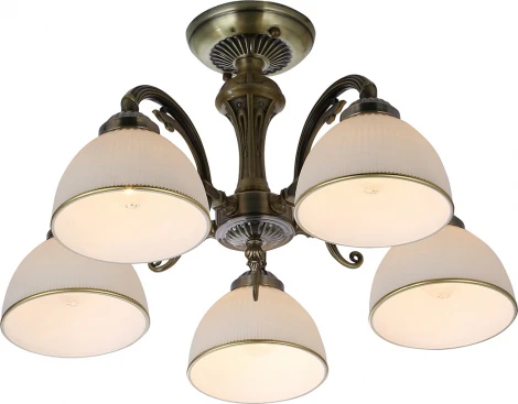 Потолочная люстра на штанге Escada Ballad 2134/5P Bronze 5x40Вт E27, металл/стекло/хрусталь, бронза, белый матовый плафон (220V)