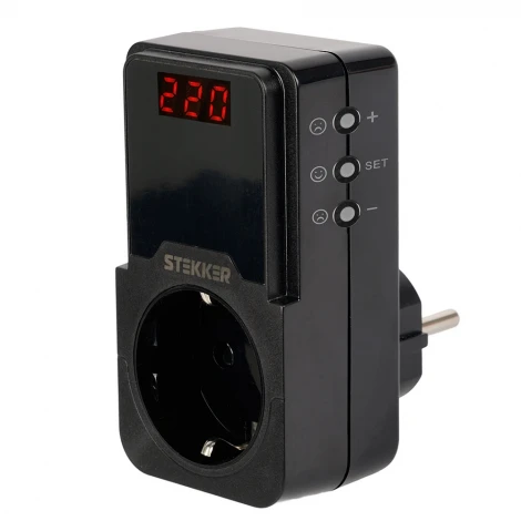 Реле напряжения для розетки регулируемое VPR-200B 230В 16A черный Stekker 50690