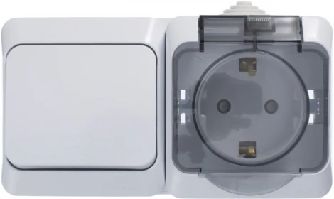 Розетка накладная с заземлением и крышкой с одноклавишным выключателем (белый) Systeme Electric Etude BPA16-241B