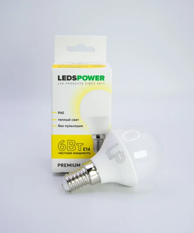 Лампочка светодиодная E14 6Вт 3000K LEDS POWER 006710