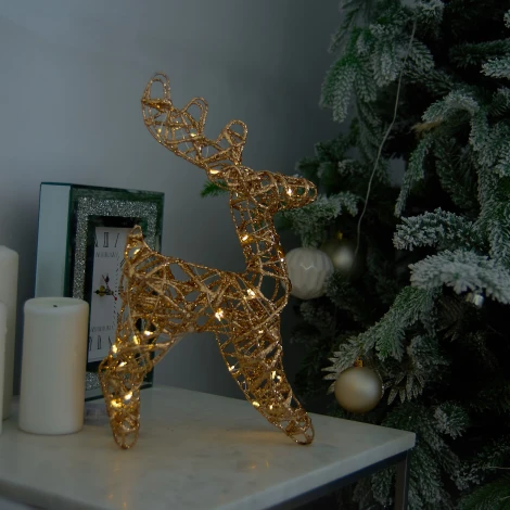 Фигура светодиодная каркасная «Золотой олень», на батарейках 3АА (не в/к), 24х30см, 30 светодиодов, теплый белый свет, провод прозрачный Uniel ULD-M2430-030/STB/3AA WARM WHITE IP20 GOLDEN DEER