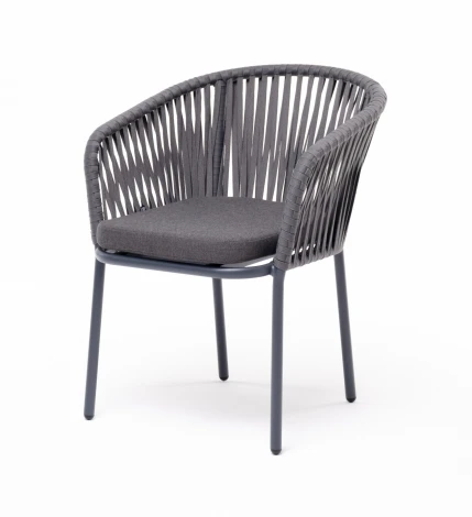 "Бордо" стул плетеный из роупа, каркас алюминий серый (RAL7022) муар, роуп серый 15мм, ткань темно-серая 027 4SIS арт.УТ-00010327