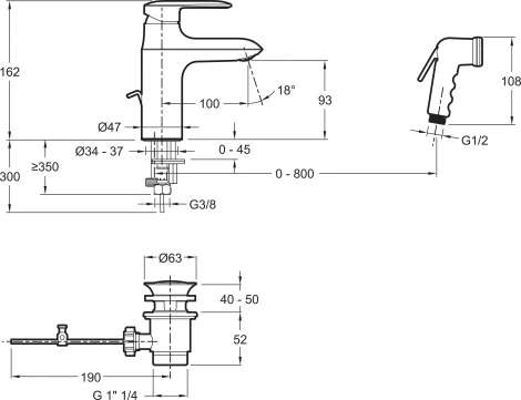Смеситель Jacob Delafon Kumin E99465-CP для раковины с гигиеническим душем