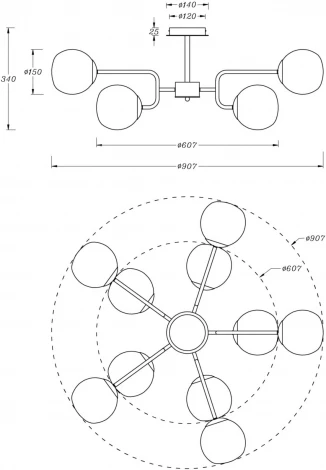 Потолочная люстра на штанге Maytoni Erich MOD221PL-10G (220V, шарики)