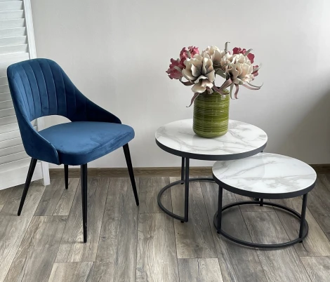 Журнальный столик Эрвин (комплект) Белый мрамор, стекло/ каркас графит