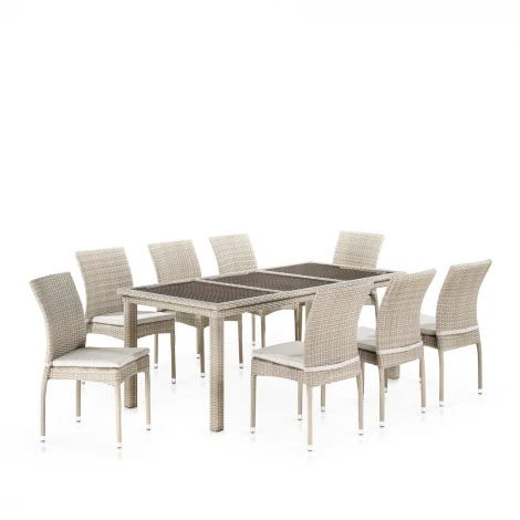Комплект плетеной мебели Afina T365/Y380C-W85 Latte (8+1) + подушки
