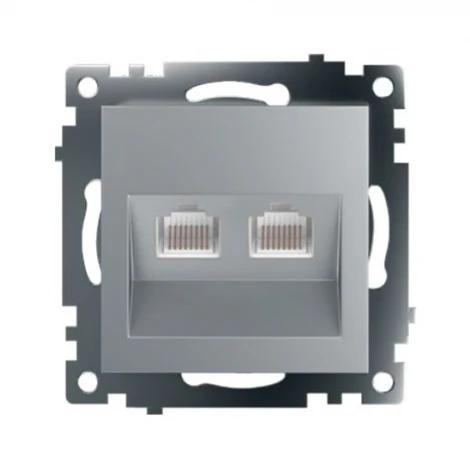 Розетка Ethernet RJ-45 двойная (серебро) Stekker Катрин 50005