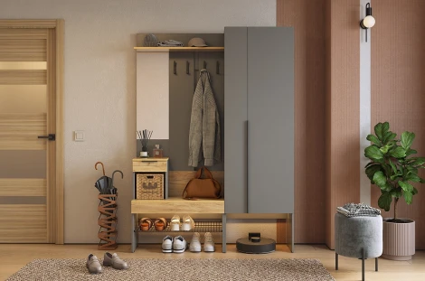 Прихожая "Баско К2" Mebelson (ЛДСП/Графит,Дуб крафт золотой) арт.ПК02Баско.3319