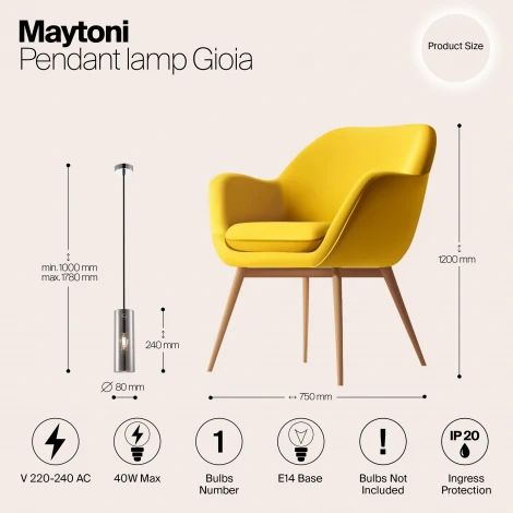 Подвесной светильник Maytoni Gioia P011PL-01CH (220V, на проводе, круглые)