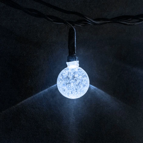 Гирлянда «Шарики» 10м Белая 9В, Диаметр Шарика 23мм, 100 LED, Провод Черный ПВХ, IP54