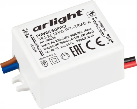 Блок питания ARJ-KE13300-PFC-TRIAC-A (4W, 300mA) (IP44 Пластик) 028275 Arlight ARJ