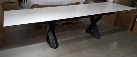 Стол ORISTANO 200 MARBLES KL-99 Белый мрамор матовый, итальянская керамика/ черный каркас М-City