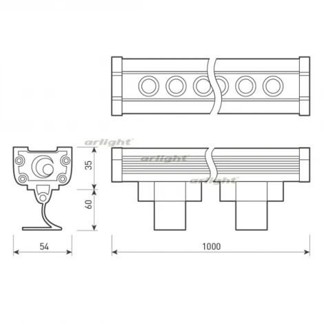Светодиодный прожектор линейный IP65 AR-LINE-1000L-48W-24V RGB-Day4000 (Grey, 15x45 deg, DMX512) (Arlight, Закрытый) 027282