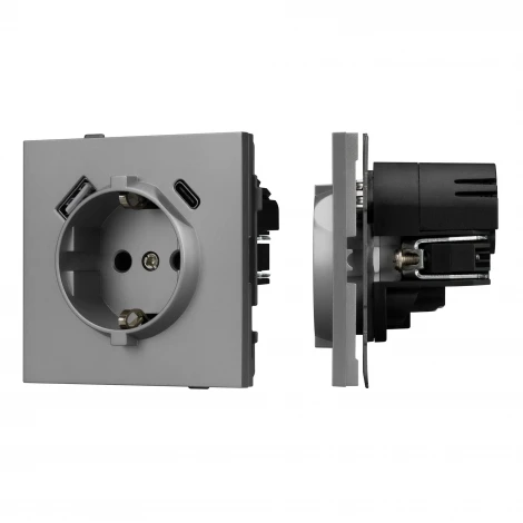 Механизм розетки с USB зарядкой SCT-TENDO-MUAC-PL-GR (230V, 16A) (Arlight, Графитовый) 054088
