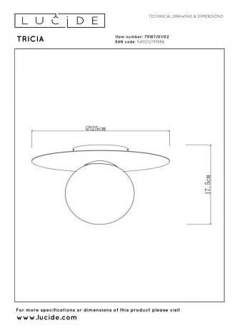 Потолочный светильник Lucide Tricia 79187/01/02 шар