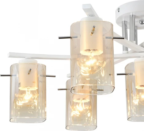 Потолочная люстра на штанге Escada Iberis 1101/7P White 7x40Вт E27, металл/стекло, белый/янтарный (220V)