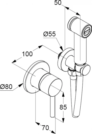Гигиенический душ Kludi Bozz 389980576 со смесителем, С ВНУТРЕННЕЙ ЧАСТЬЮ