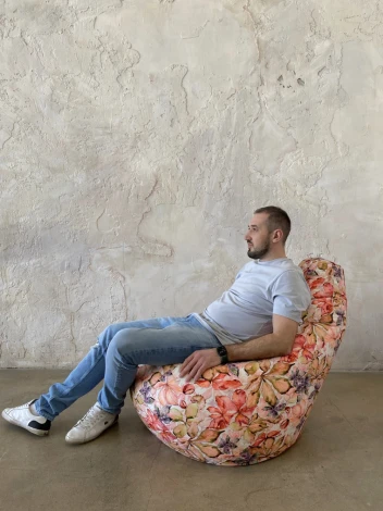 Кресло Мешок Груша Цветы Оранжевые (XL, Классический) Велюр арт.5037221