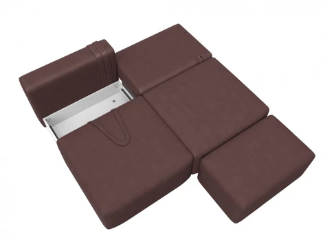 Диван прямой модульный с пуфом Лига-060 НПБ (ЛДСП,Брус,Фанера/Пластик/Замша/Бордовый) Лига Диванов 129665