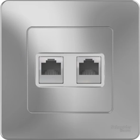 Розетка встраиваемая телефонная RJ-11 + Ethernet RJ-45 (алюминий) Systeme Electric Blanca BLNIS045113