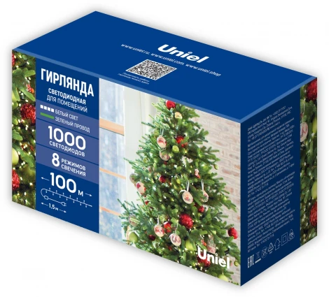 Гирлянда светодиодная. 100м. 1000 светодиодов. Белый свет. ULD ULD-S10000-1000/DGA WHITE IP20