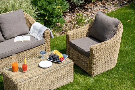 Лаунж-зона из искусственного ротанга, цвет соломенный 4SIS Кон Панна KPS2C2TJ-4-SET