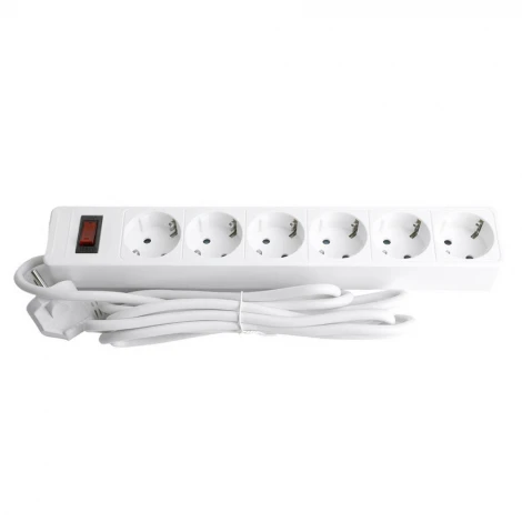 Сетевой фильтр 6-и местный с заземлением 3 метра (белый) Stekker Optima 50096