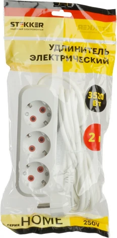 Удлинитель 4-х местный 3 метра с заземлением Stekker Home 49351